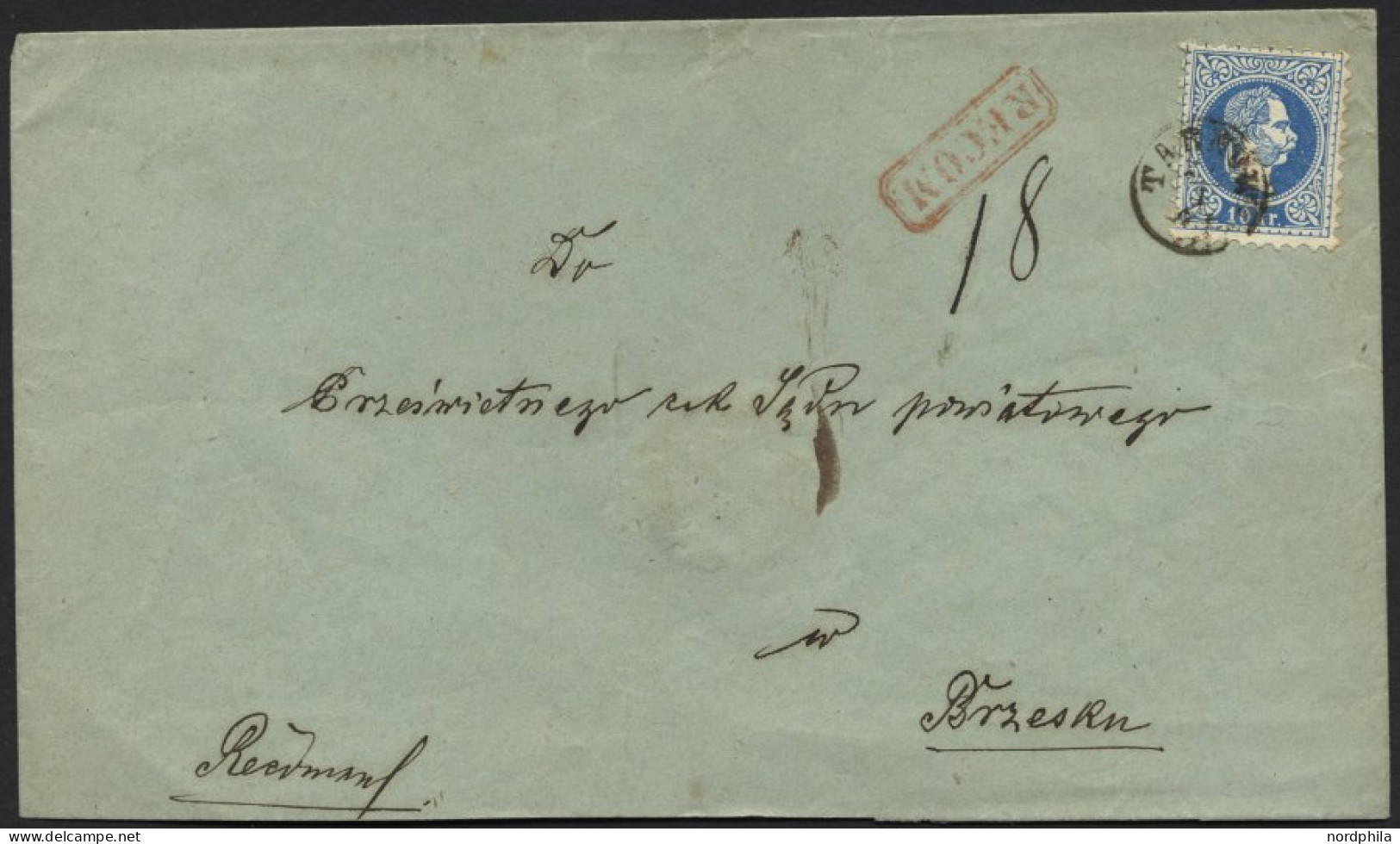 ÖSTERREICH 38I BRIEF, 1867, 10 Kr. Blau, Grober Druck, 2x (vorder- Und Rückseitig) Auf Brief Von TARNOW (Fingerhutstempe - Usados