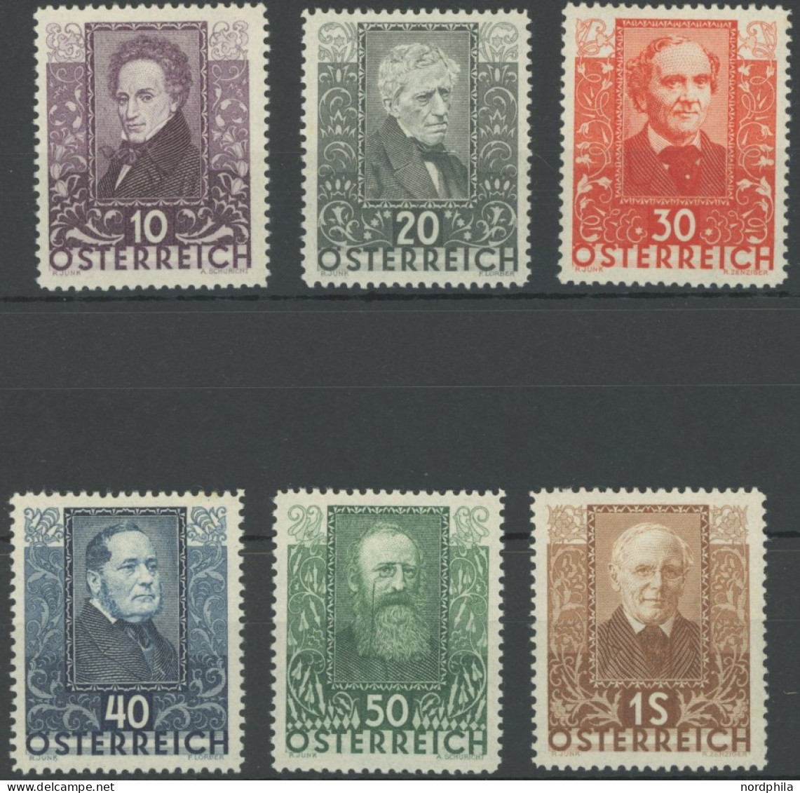 ÖSTERREICH 1918-1938 524-29 , 1931, Dichter, 50 G Falzrest, Sonst Postfrischer Prachtsatz, Mi. 220.- - Other & Unclassified