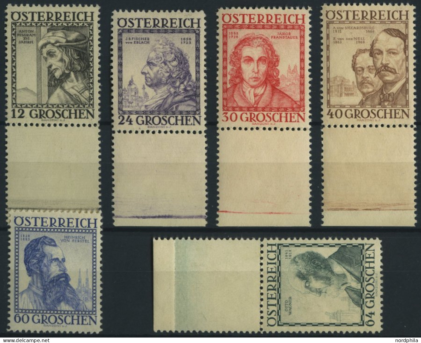 ÖSTERREICH 591-96 , 1934, Baumeister, Falzreste, Prachtsatz - Oblitérés
