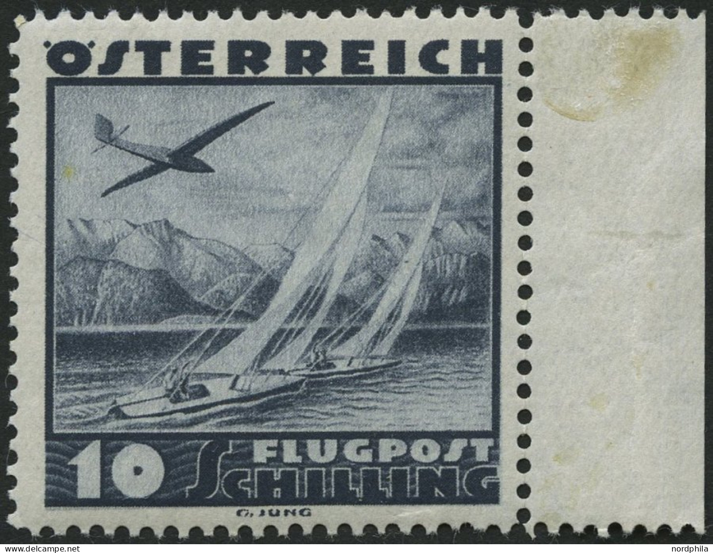 ÖSTERREICH 612 , 1935, 10 S. Flugzeug über Landschaften, Pracht, Mi. 100.- - Gebruikt