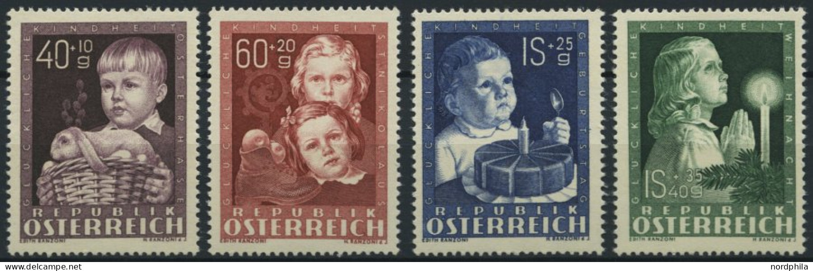 ÖSTERREICH 929-32 , 1949, Glückliche Kindheit, Prachtsatz, Mi. 80.- - Usados