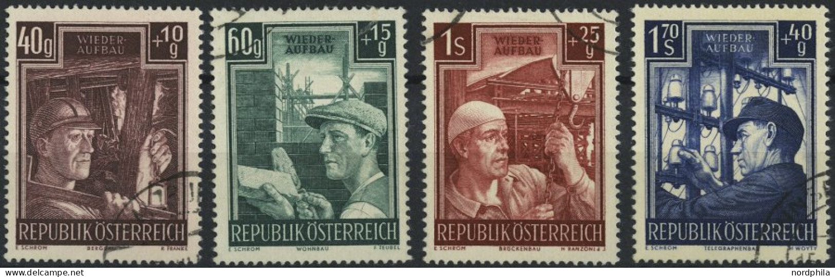 ÖSTERREICH 960-63 O, 1951, Wiederaufbau, Prachtsatz, Mi. 80.- - Used Stamps