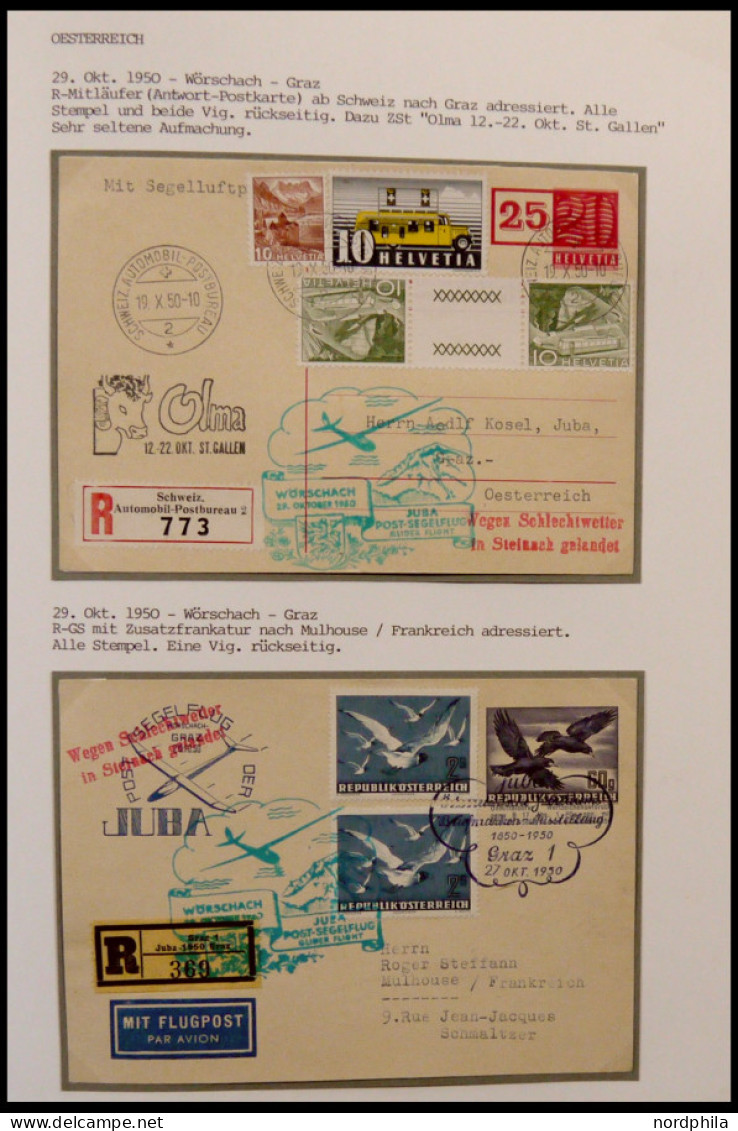 SONDERFLÜGE 1950-98, Sammlung mit 76 Belegen Segelflug und verwandte Sportarten, mit ausländischen Zuleitungen aus 9 Län