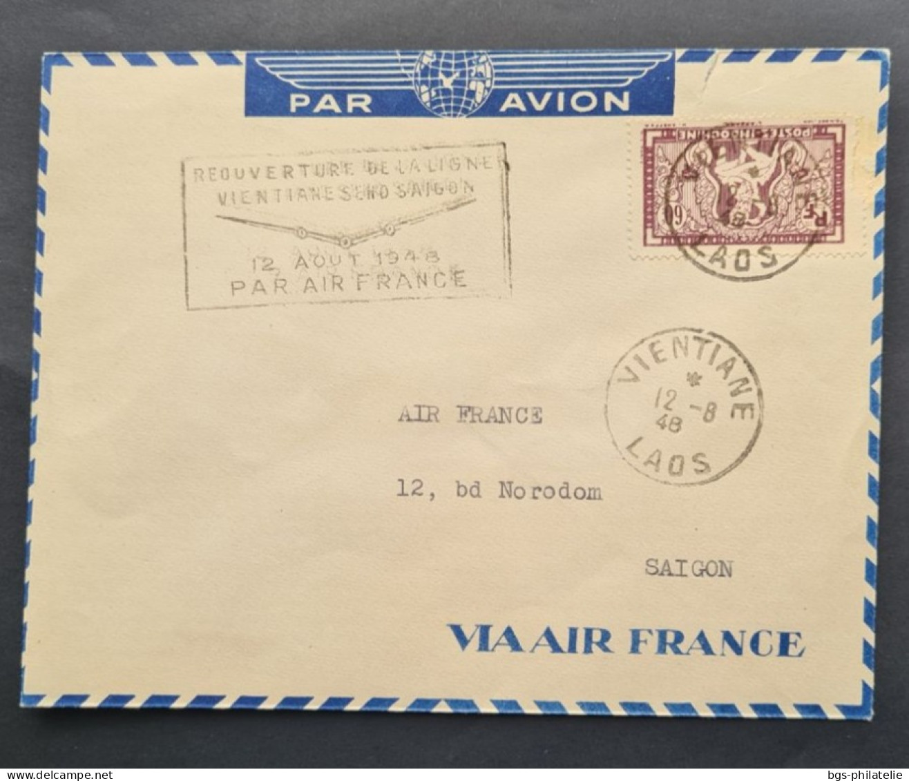 INDOCHINE,  Timbre Numéro 168 Oblitéré De VIENTIANE LAOS Avec Réouverture De La Ligne...... - Cartas & Documentos