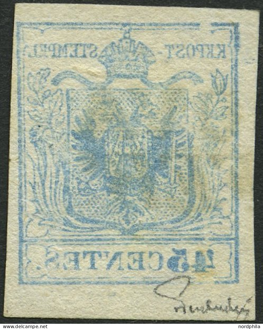 LOMBARDEI UND VENETIEN 5Xa O, 1850, 45 C. Dunkelblau, Handpapier, Type I, Unterlegte Mitte, Deutlicher Maschinen-Abklats - Lombardije-Venetië