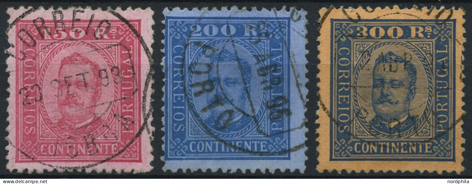 PORTUGAL 75-77 O, 1893, 150 - 300 R. König Carlos I, 3 Werte üblich Gezähnt Pracht, Mi. 235.- - Usati