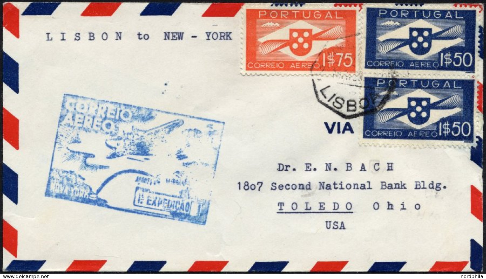 PORTUGAL 591/2 BRIEF, 25.5.35, PAA Erstflug Per Yankee-Clipper LISSABON-NEW YORK, Pracht, Müller 20 - Gebraucht