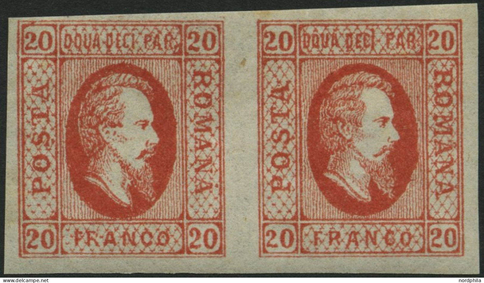 RUMÄNIEN 13x Paar , , 1865, 20 Par. Rot Im Waagerechten Paar, Linke Marke Postfrisch, Pracht - Sonstige & Ohne Zuordnung