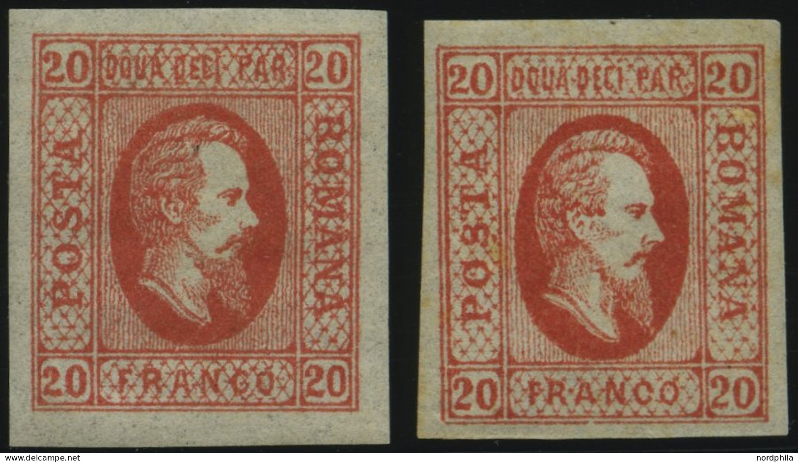 RUMÄNIEN 13x , 1865, 20 Par. Rot, Beide Typen, Falzrest, 2 Prachtwerte - Andere & Zonder Classificatie