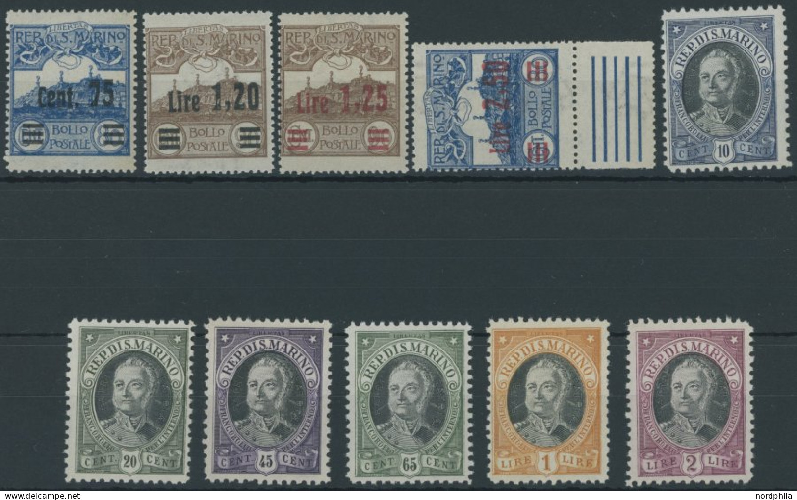 SAN MARINO 121-30 , 1926, Monte Titano Und Onofri, 2 Postfrische Prachtsätze, Mi. 85.- - Autres & Non Classés