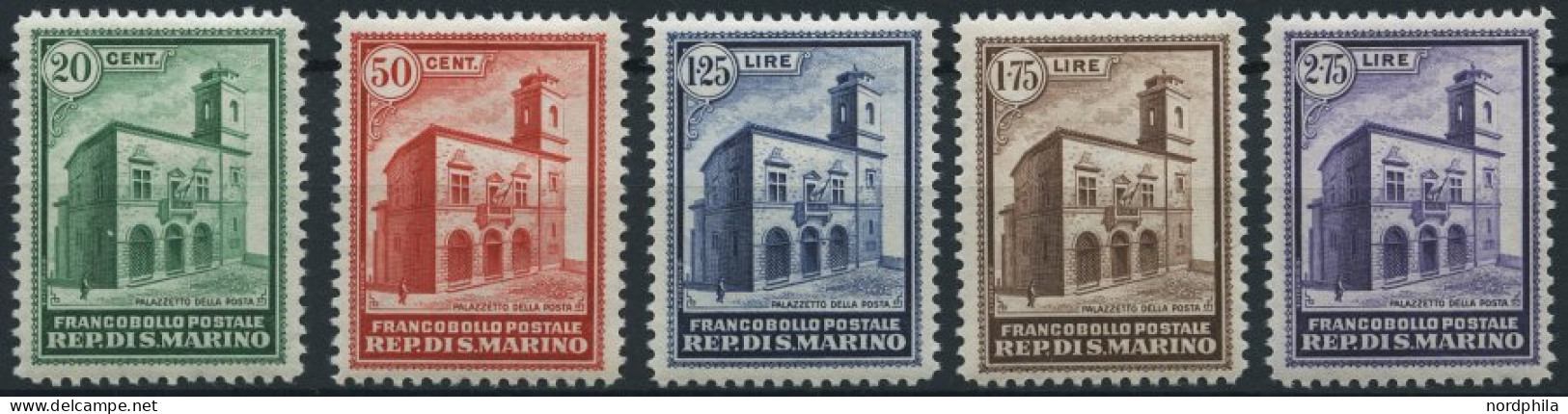 SAN MARINO 175-79 , 1932, Postgebäude, Falzrest, Prachtsatz - Autres & Non Classés