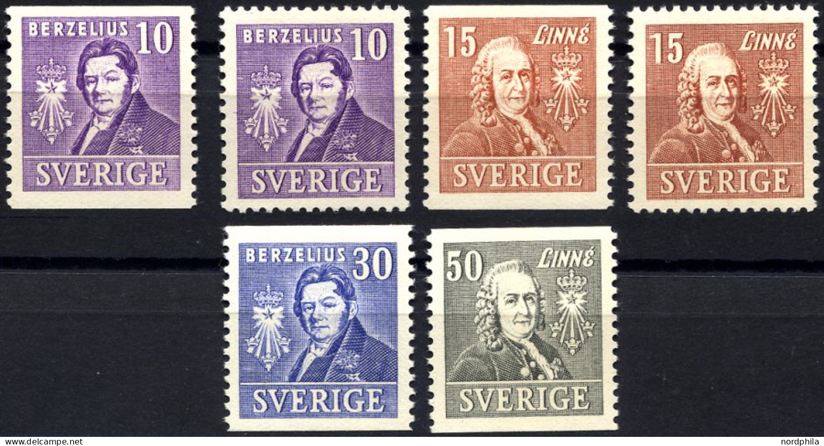 SCHWEDEN 272-75A/B , 1939, 200 Jahre Akademie Der Wissenschaften, Zweiseitig Und Vierseitig Gezähnt, Prachtsatz (6 Werte - Used Stamps