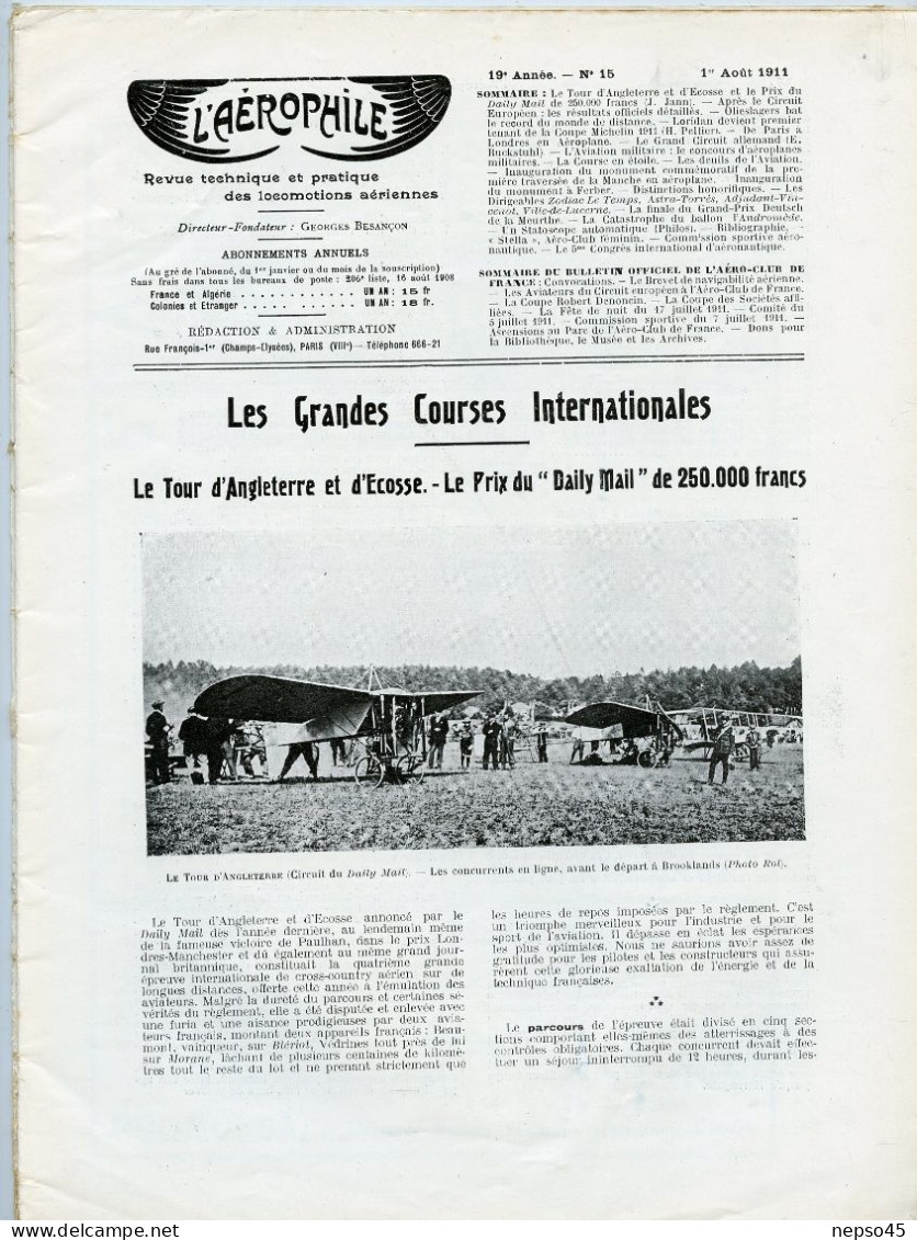 L'aérophile.Revue Technique & Pratique Locomotions Aériennes.1911.publie Le Bulletin Officiel De L'Aéro-Club De France. - Französisch