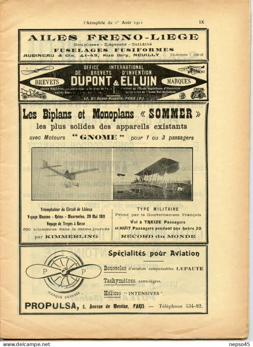 L'aérophile.Revue Technique & Pratique Locomotions Aériennes.1911.publie Le Bulletin Officiel De L'Aéro-Club De France. - Francés