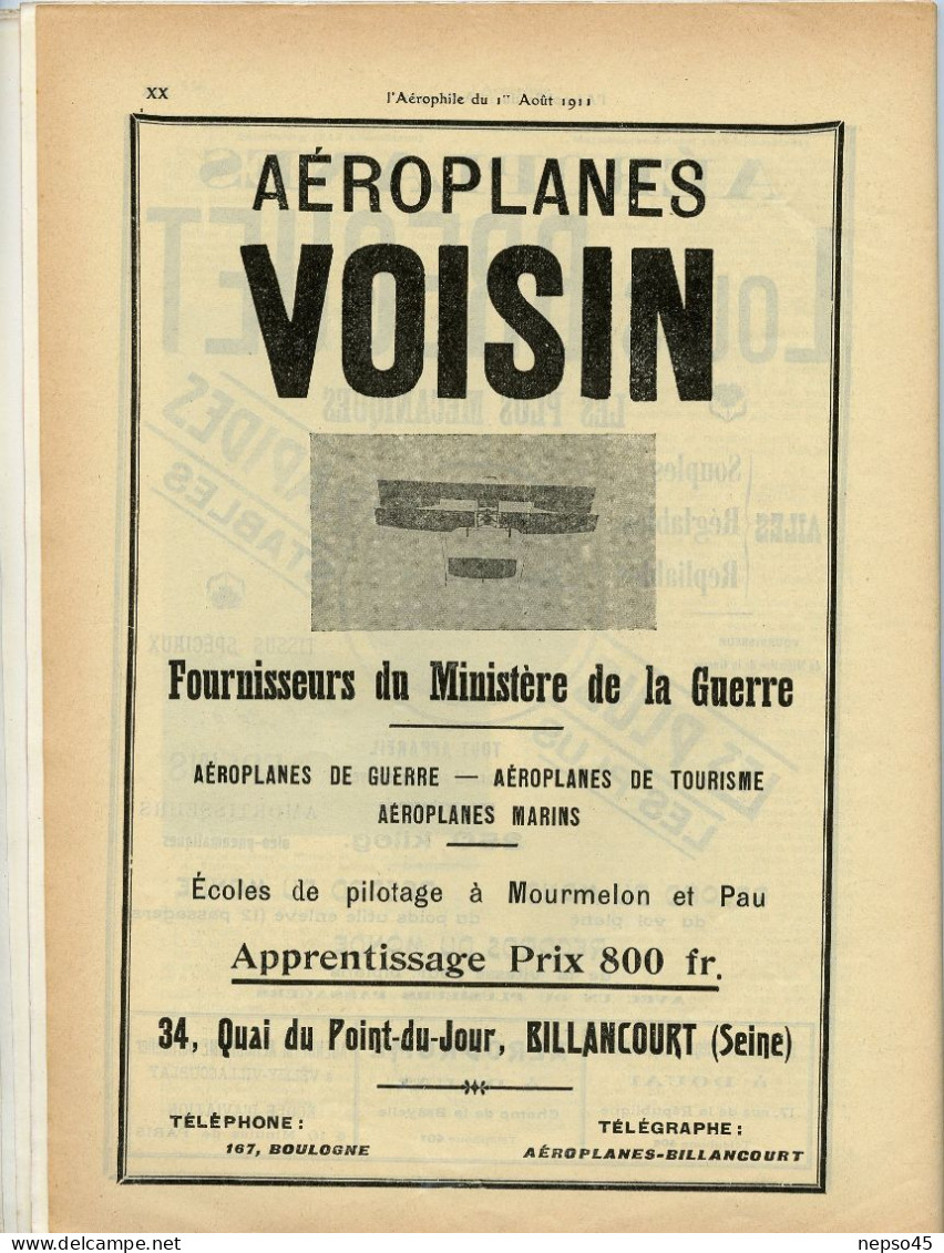 L'aérophile.Revue technique & pratique locomotions aériennes.1911.publie le Bulletin Officiel de l'Aéro-Club de France.