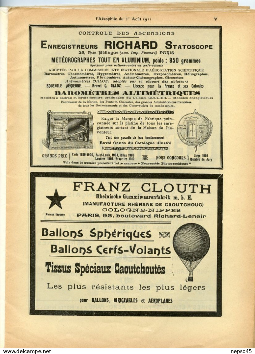 L'aérophile.Revue technique & pratique locomotions aériennes.1911.publie le Bulletin Officiel de l'Aéro-Club de France.