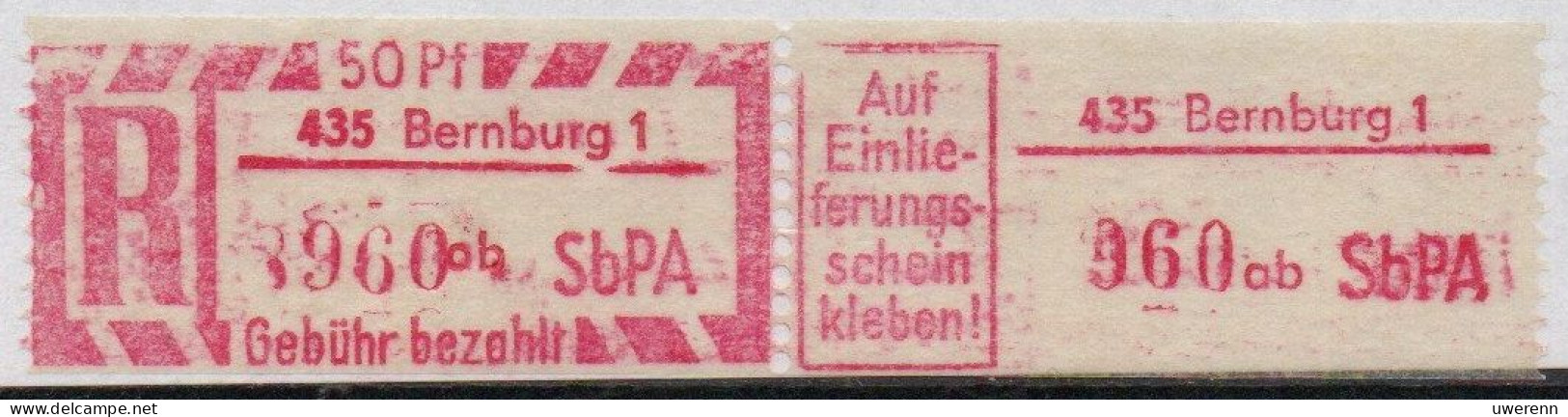 DDR Einschreibemarke Bernburg SbPA Postfrisch, EM2B-435-1abI(3) RU (d) Zh - Aangetekende Etiketten