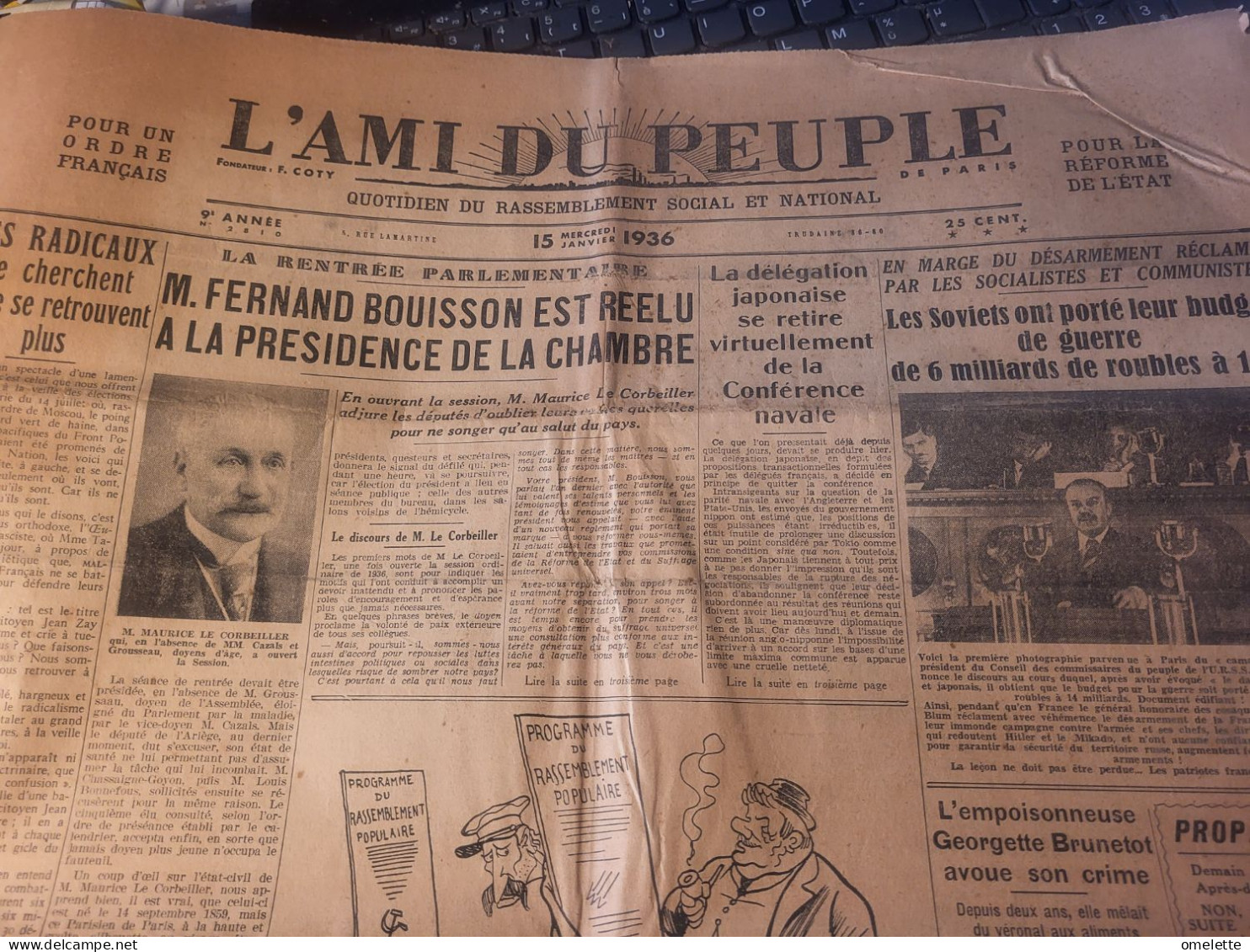 AMI PEUPLE 36/FERNAND BOUISSON - LE CORBEILLER /MOLOTOV /CHANCEL HERRIOT /FRONT POPULAIRE HUEZ MAIRE - Autres & Non Classés