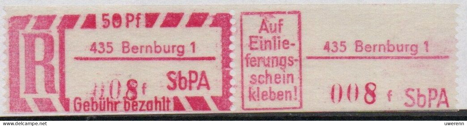 DDR Einschreibemarke Bernburg SbPA Postfrisch, EM2B-435-1fII(1) RU (a) Zh - Labels For Registered Mail