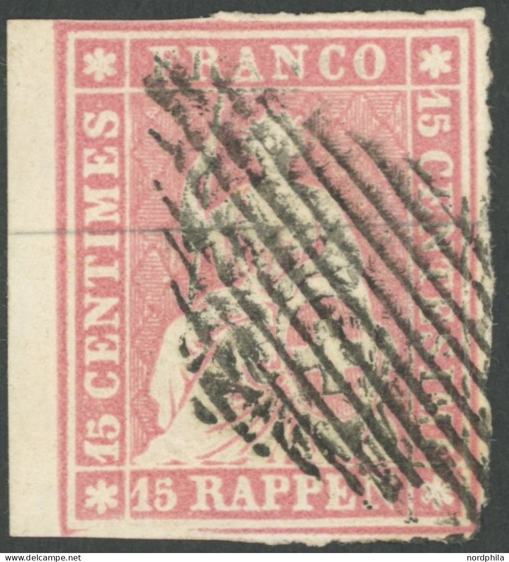 SCHWEIZ BUNDESPOST 15IIAym O, 1855, 15 Rp. Rosa, Berner Druck I, (Handbuch 24B1), Linkes Randstück, Kabinett, Gepr. Herm - Otros & Sin Clasificación