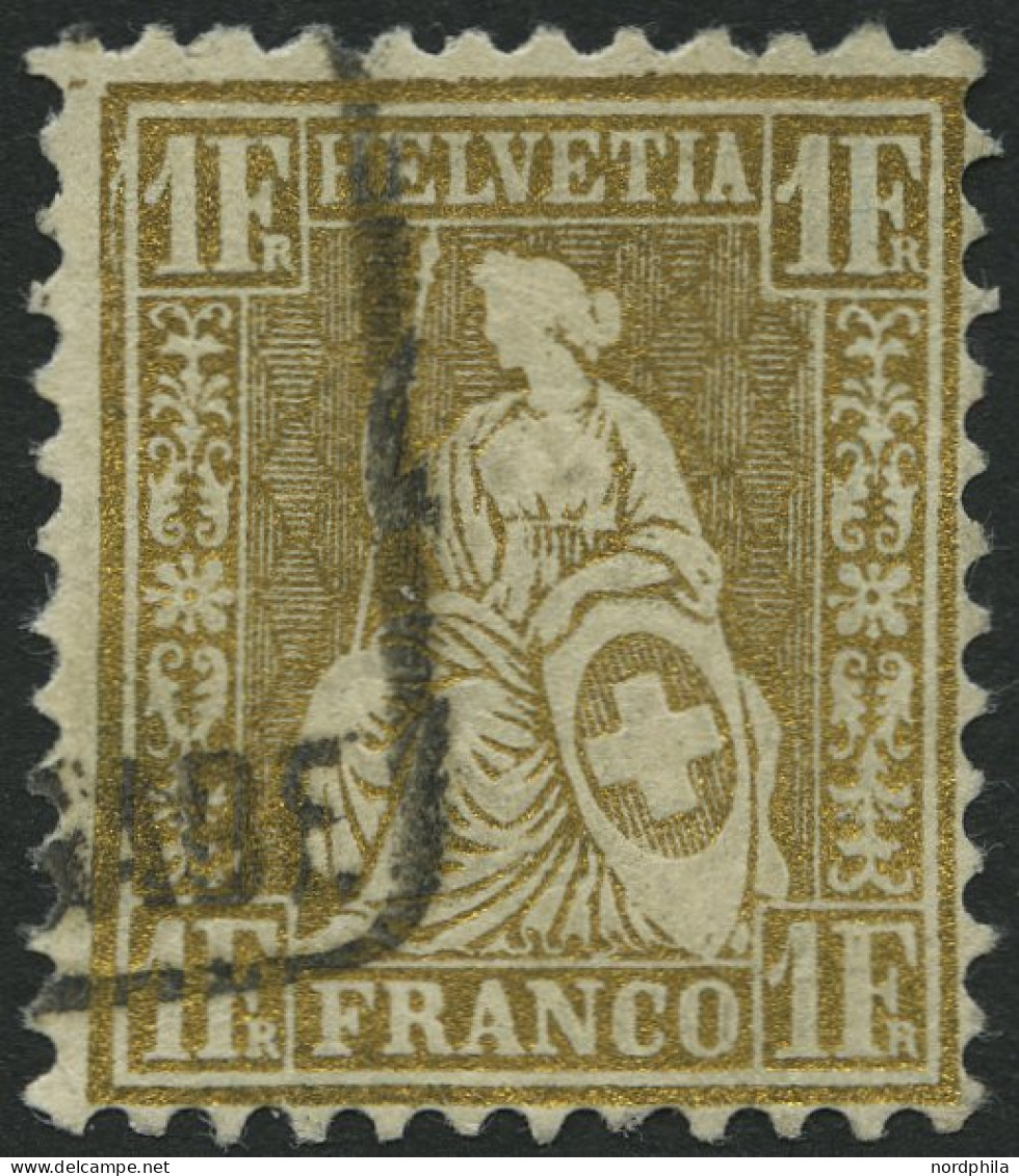 SCHWEIZ BUNDESPOST 28c O, 1864, 1 Fr. Gold Mit Klischeefehler Gespaltene Randlinie Links Oben, Pracht, Fotobefund Herman - Used Stamps