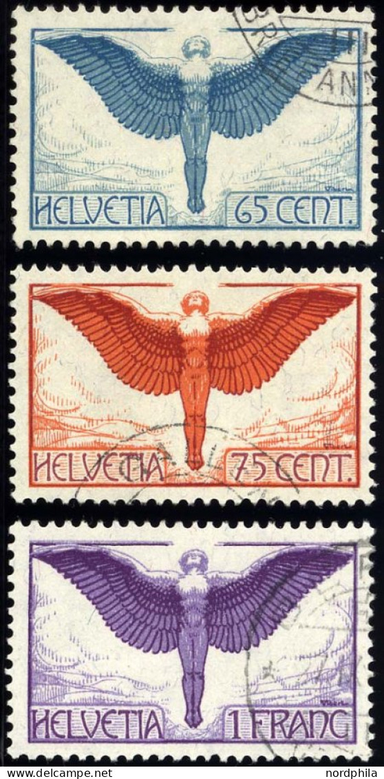 SCHWEIZ BUNDESPOST 189-91x O, 1924, Flugpost, Gewöhnliches Papier, Prachtsatz, Mi. 170.- - Oblitérés