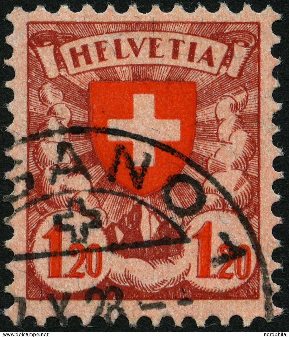 SCHWEIZ BUNDESPOST 195xI O, 1924, 1.20 Fr., Gewöhnliches Papier, Mit Abart Erstes E In Helvetia Wie F, Pracht, Mi. 100.- - Oblitérés