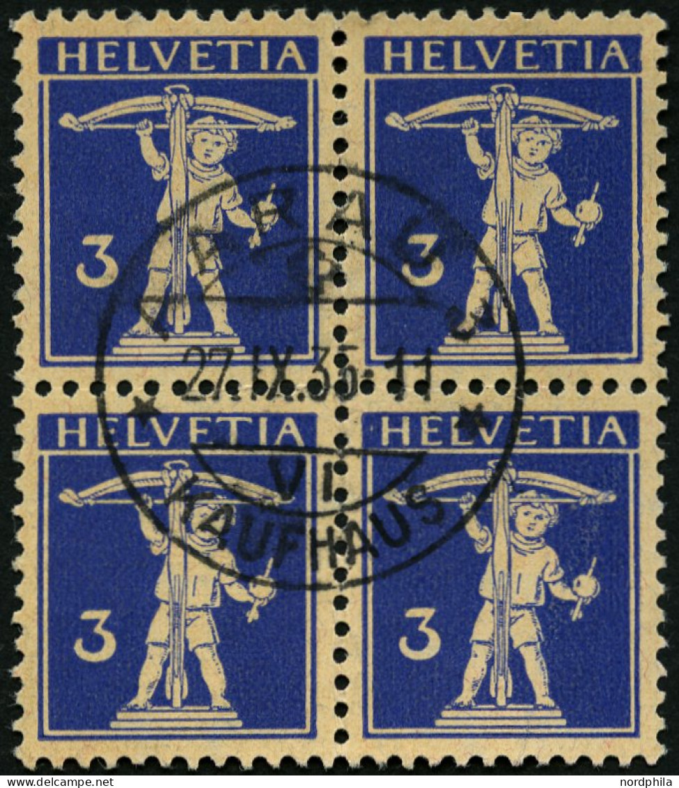 SCHWEIZ BUNDESPOST 199z VB O, 1933, 3 C. Lilaultramarin Auf Mattgelblichorange, Geriffelter Gummi, Im Zentrisch Gestempe - Used Stamps