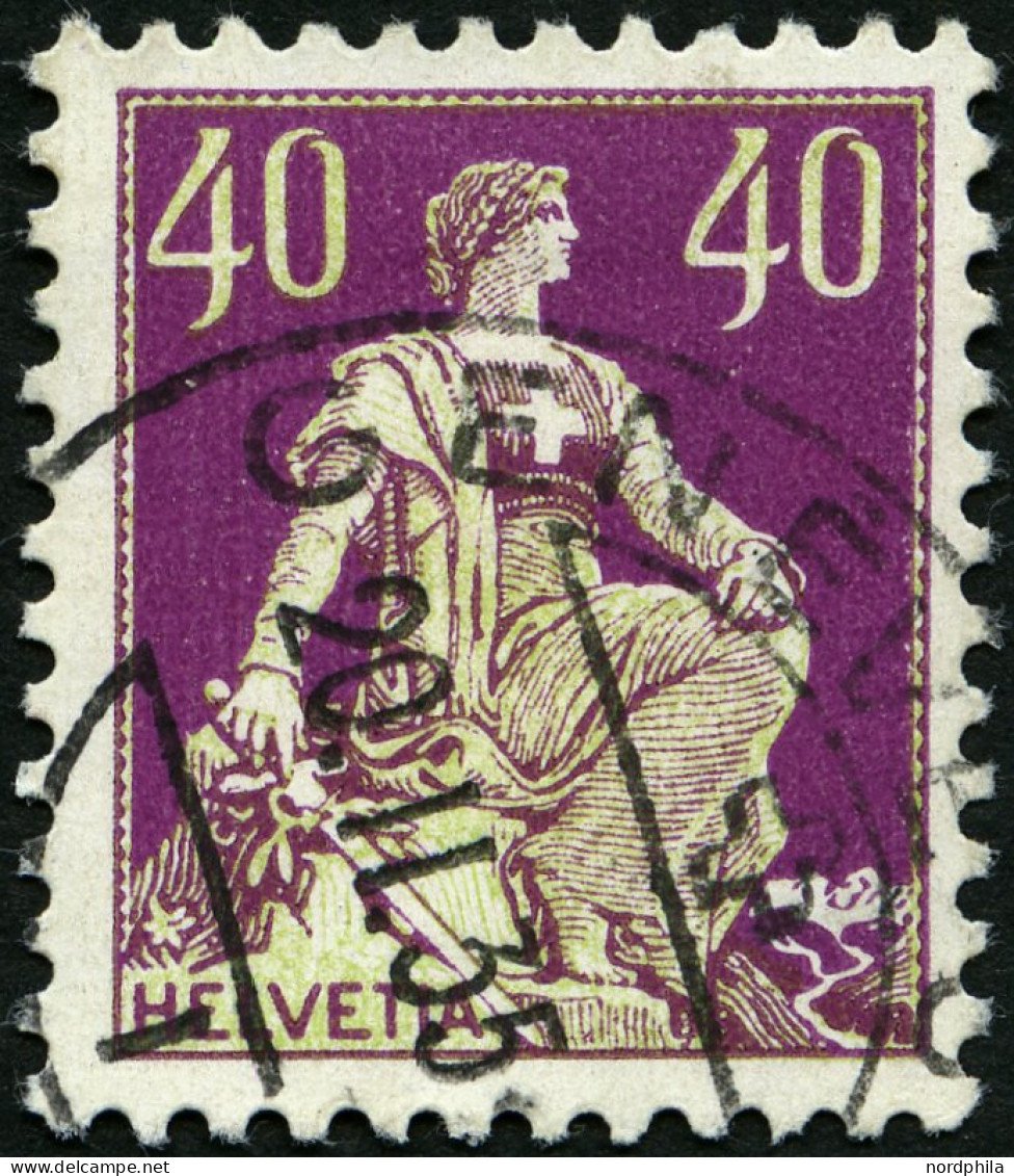 SCHWEIZ BUNDESPOST 208y , 1933, 40 C. Dunkelkarminlila/mattolivgrau, Geriffelter Gummi, Pracht, Mi. 120.- - Gebraucht