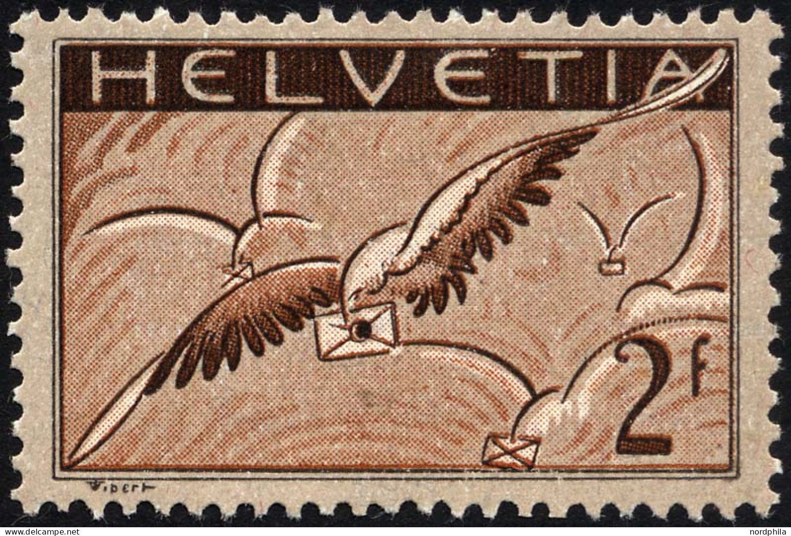 SCHWEIZ BUNDESPOST 245x , 1930, 2 Fr. Brieftaube, Gewöhnliches Papier, Falzreste, üblich Gezähnt Pracht - Unused Stamps