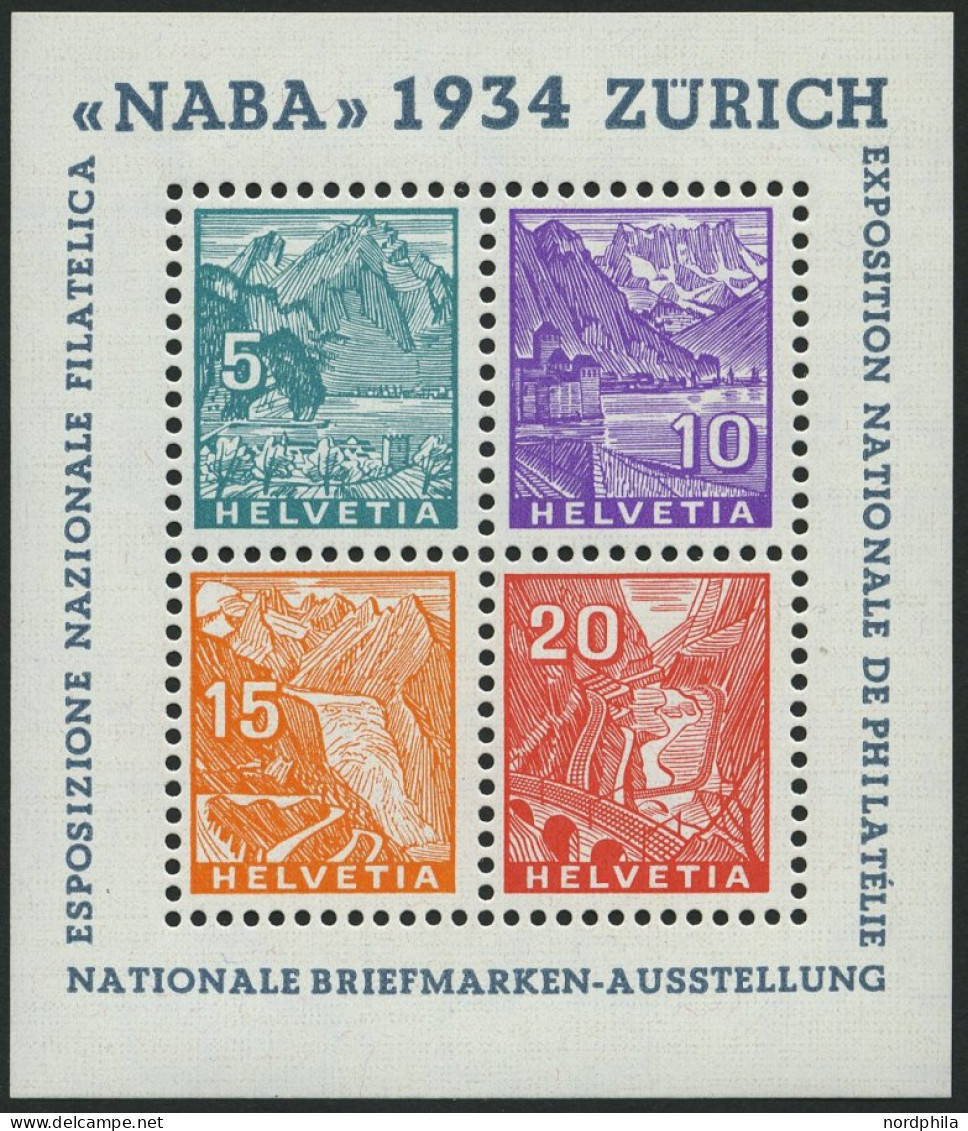 SCHWEIZ BUNDESPOST Bl. 1 , 1934, Block NABA, Pracht, Mi. 800.- - Blocs & Feuillets