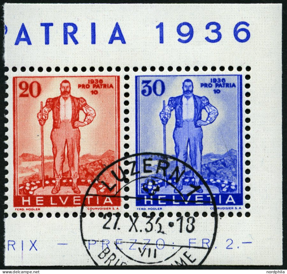 SCHWEIZ BUNDESPOST A295/6 O, 1936, Pro Patria, Prachtpaar, Mi. 133.- - Bloques & Hojas