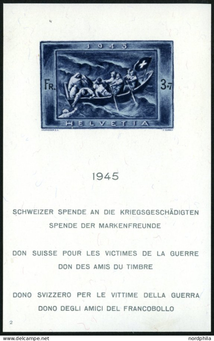 SCHWEIZ BUNDESPOST Bl. 11 , 1945, Block Kriegsgeschädigte, Pracht, Mi. 220.- - Blokken