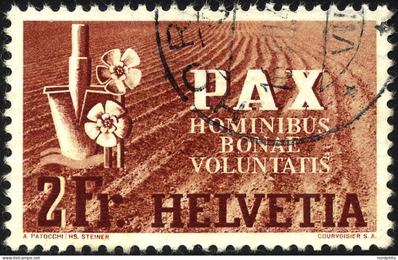 SCHWEIZ BUNDESPOST 456 O, 1945, 2 Fr. PAX, üblich Gezähnt Pracht, Gepr. Marchand, Mi. 200.- - Used Stamps