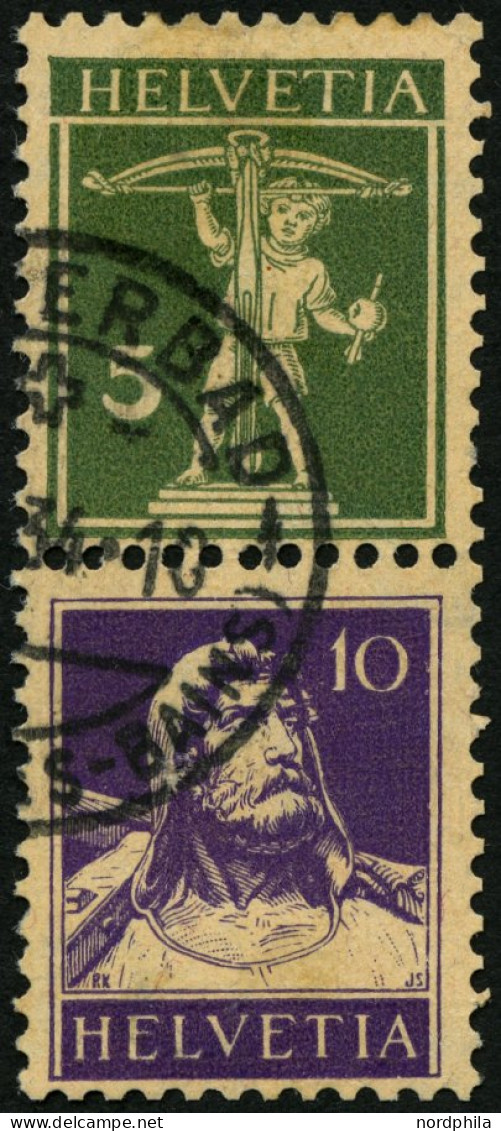ZUSAMMENDRUCKE S 21z O, 1930, Tellknabe/Tellbrustbild 5 + 10, Geriffelter Gummi, Pracht, Mi. 120.- - Se-Tenant