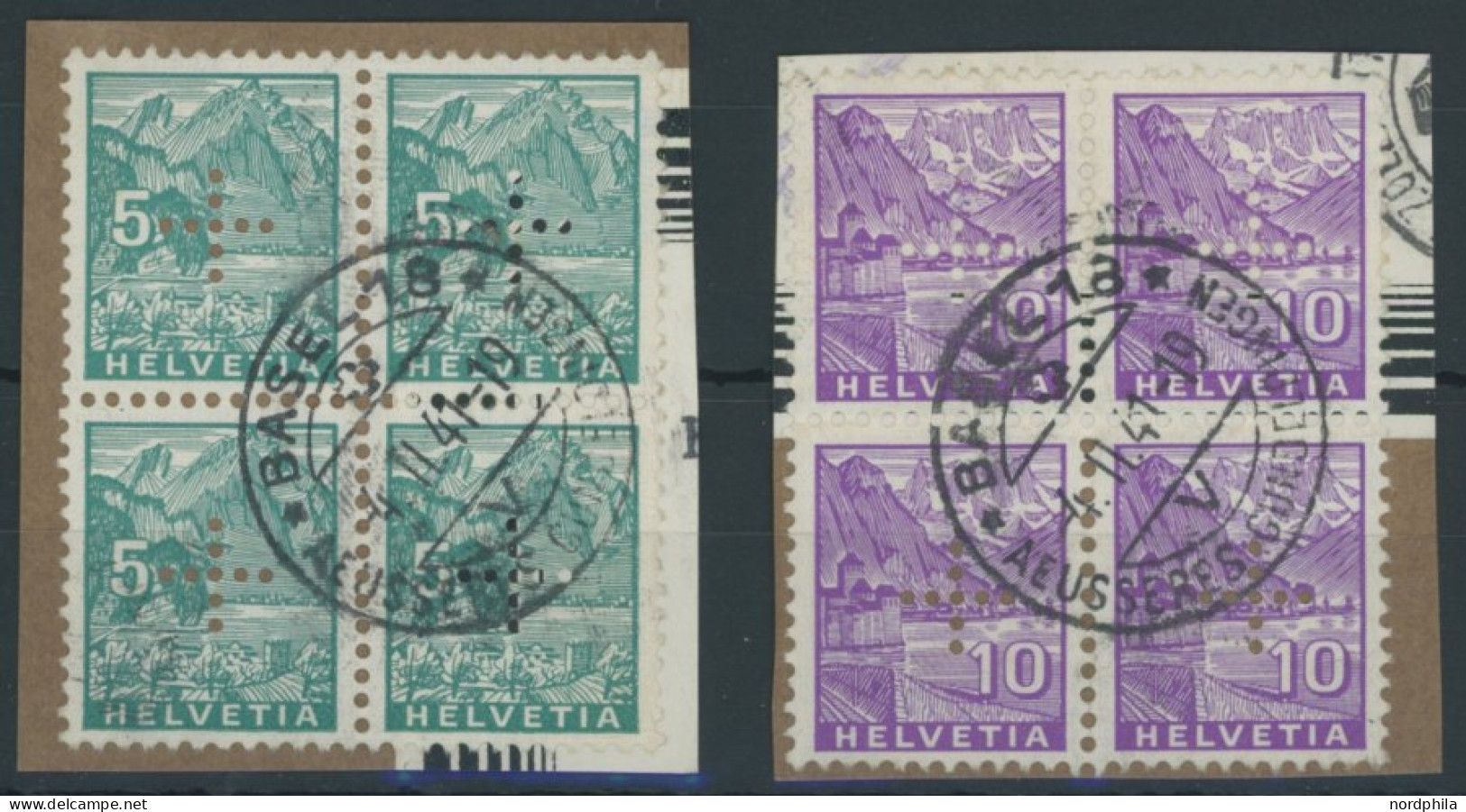 DIENSTMARKEN D 2/3 VB BrfStk, 1935, 5 Und 10 C. Landschaften, Je Im Zentrisch Gestempelten Viererblock, 2 Prachtbriefstü - Dienstzegels