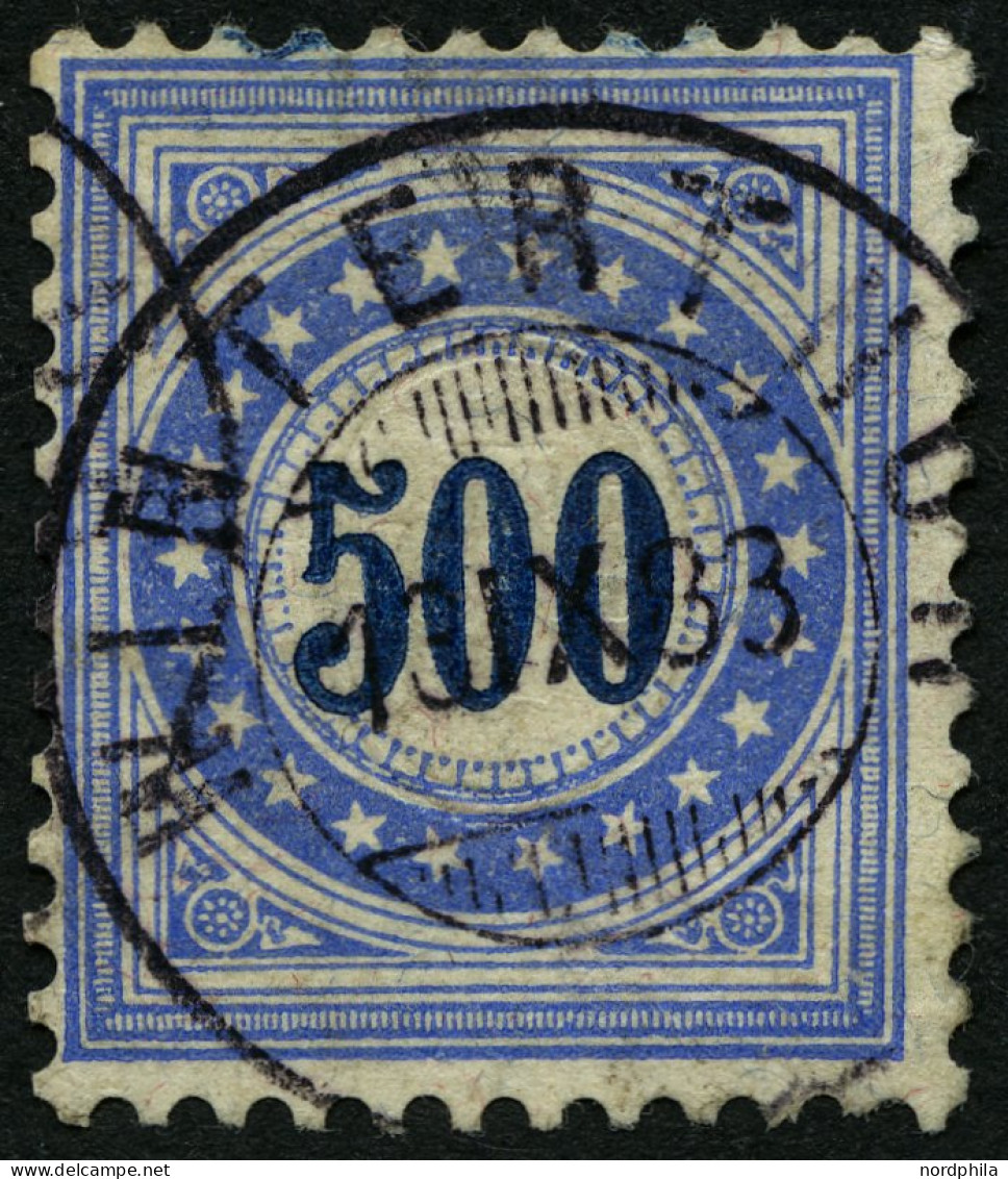 PORTOMARKEN P 14K O, 1882, 500 C. Ultramarin/dunkelblau, Faserpapier, Rahmen Kopfstehend, Winzige Knitterspur Sonst Prac - Taxe