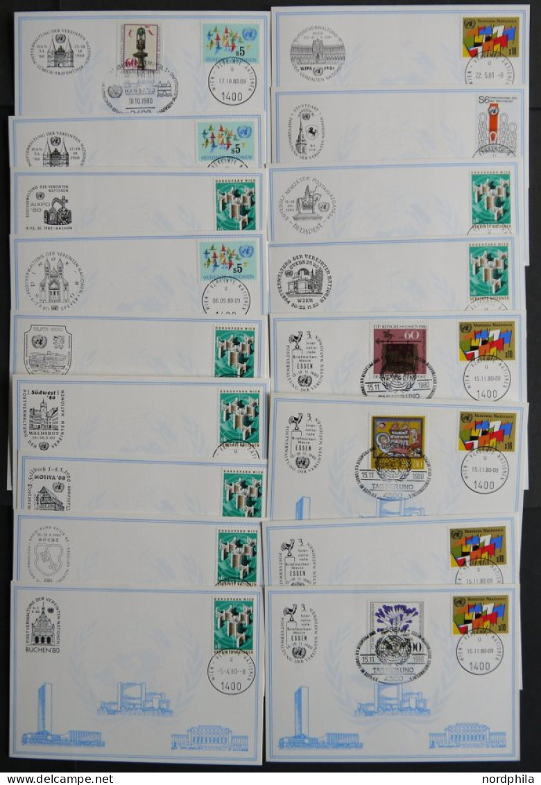 UNO - WIEN 1-13 BRIEF, 1980/1, 13 Verschiedene Weiße Karten, Pracht - Other & Unclassified