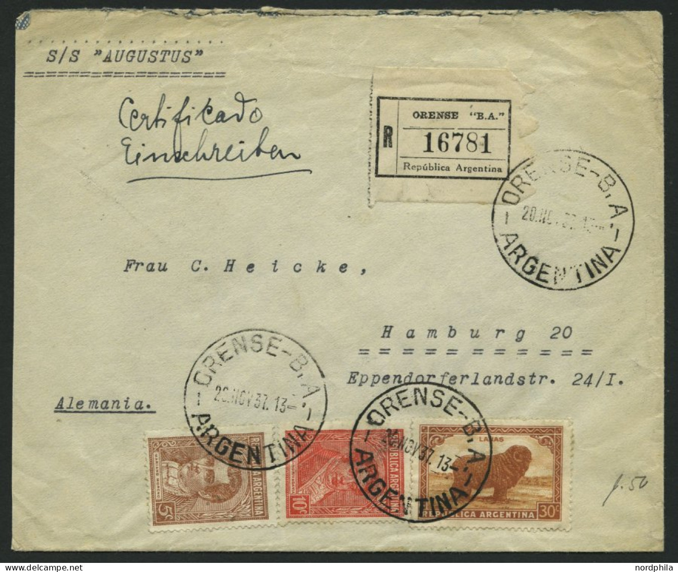 ARGENTINIEN 1897/1937, 3 Schiffspostbelege (dabei Ein Ganzsachenumschlag Mit Zusatzfrankatur) Verschiedene Dampfer, Alle - Lots & Serien