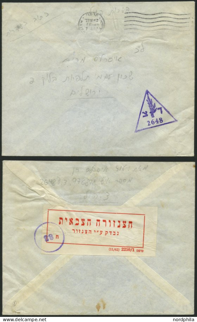 ISRAEL 1967, Dreieckiger Feldpoststempel 2648 Und Handschriftlicher Vermerk Aktiver Dienst Sowie Poststempel Von Haifa A - Cartas & Documentos