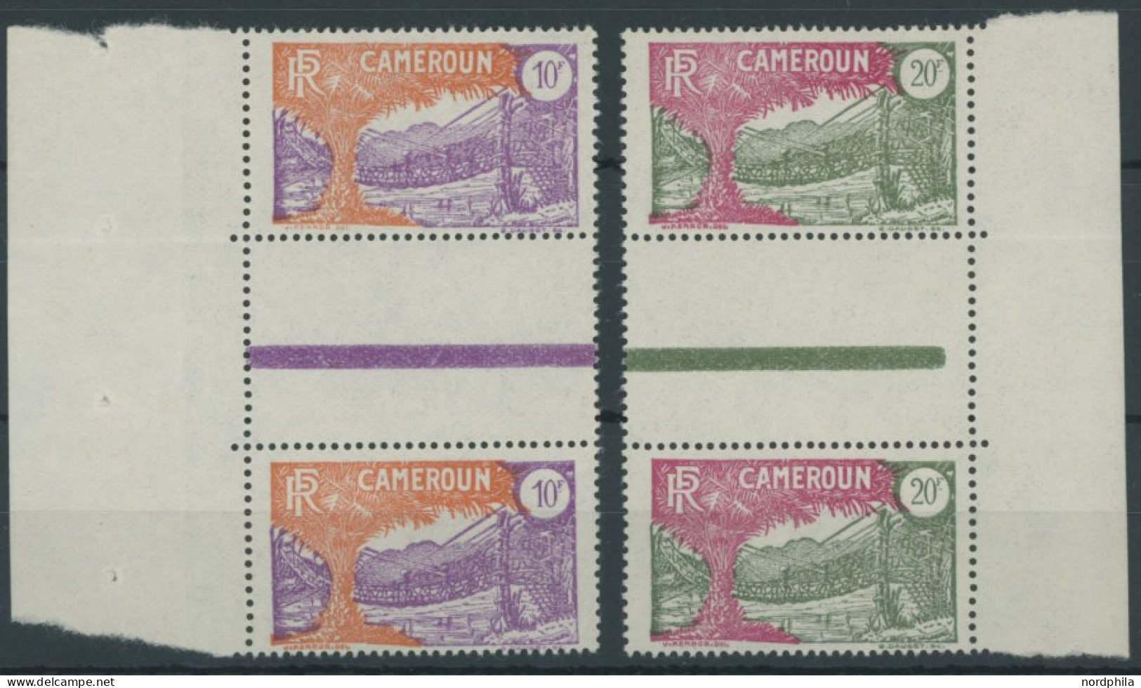 KAMERUN 94/5ZS , 1926, 10 Und 20 Fr. Landesmotive In Senkrechten Zwischenstegpaaren, Postfrisch, Pracht - Neufs