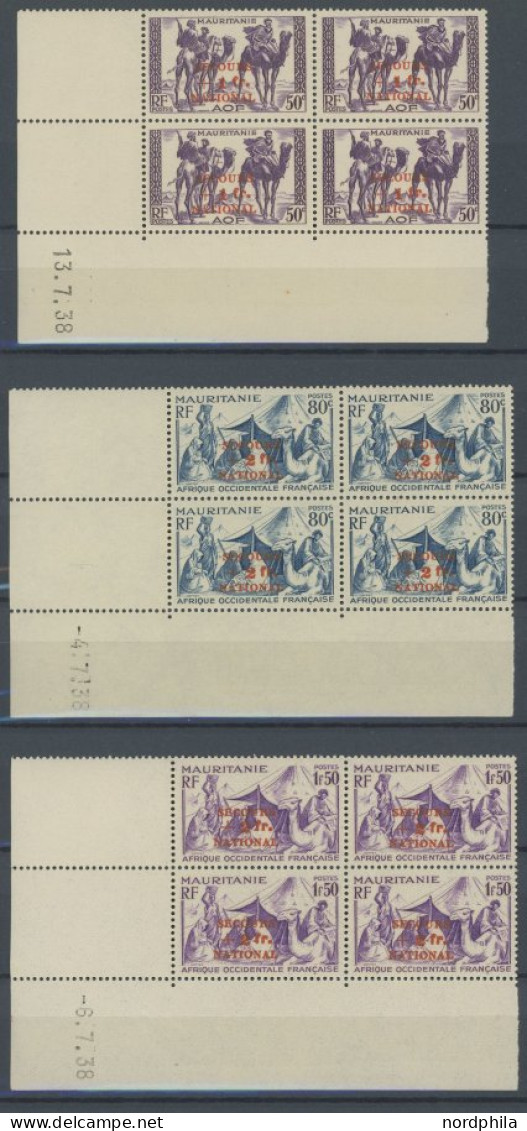 MAURETANIEN 130-33 VB , 1941, Verteidigungsfonds In Eckrandviererblocks Mit Druckdatum, Postfrisch, Pracht - Unused Stamps