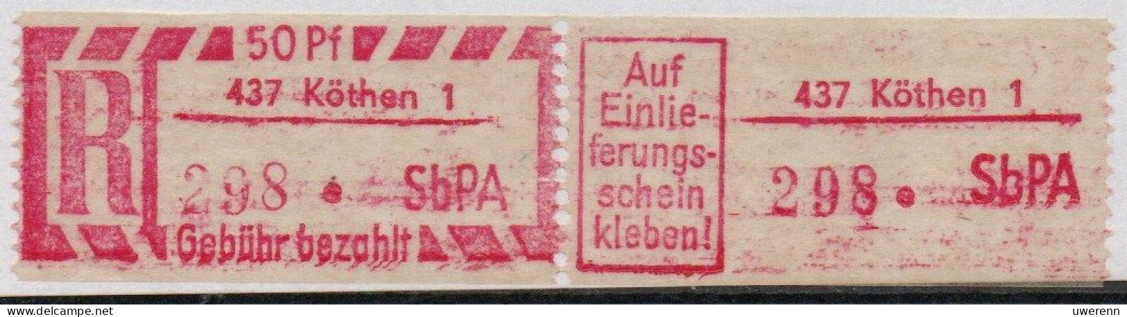 DDR Einschreibemarke Köthen SbPA Postfrisch, EM2B-437-1eII(1) PU + Zh - Etiquettes De Recommandé