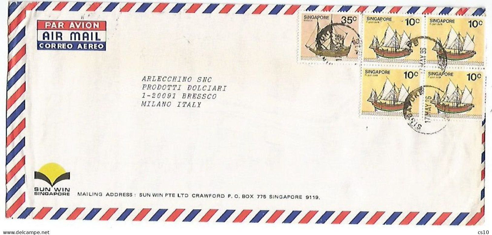 Singapore Airmail CV 17may1986 With Boats & Ships C.10 BLOCK4 + C.35 - Singapore (1959-...)