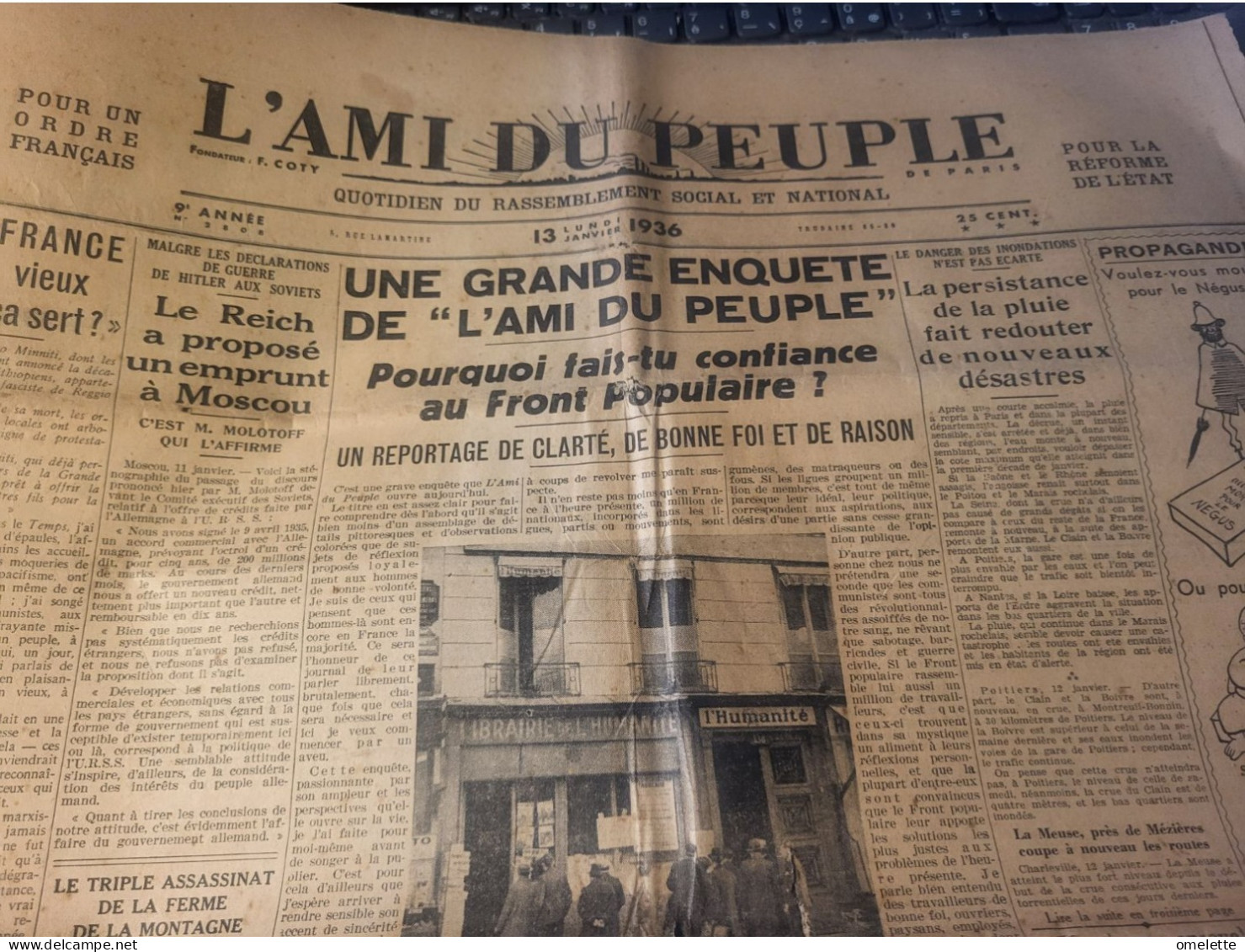 AMI PEUPLE 36/ENQUETE FRONT POPULAIRE L HUMANITE /HITLER/FERNAND BOUISSON /CHANCEL L AUTRE DANGER - Andere & Zonder Classificatie