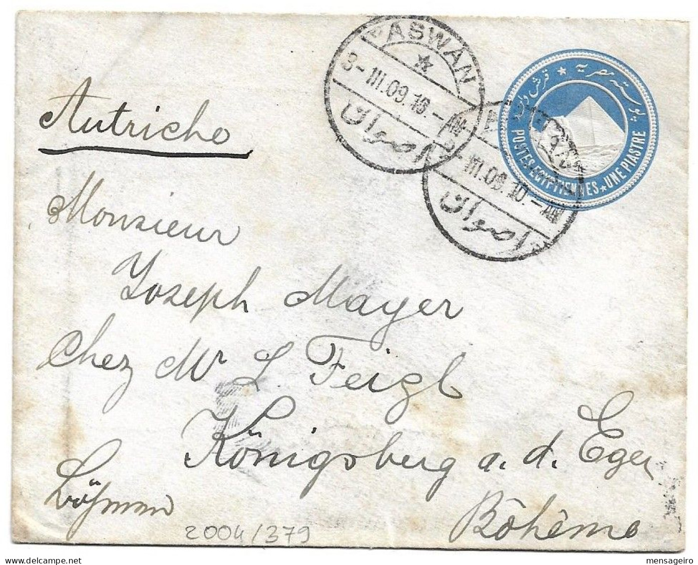 (C04) 1P. STATIONERY COVER - ASWAN / *  => AUSTRIA 1909 - 1866-1914 Khedivate Of Egypt