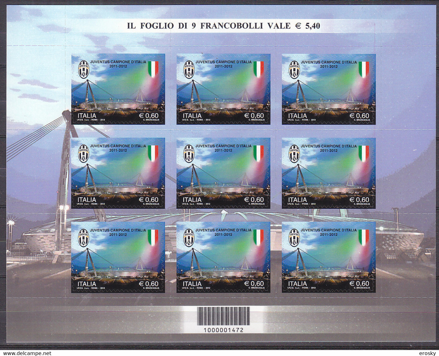 A1546 - ITALIA MINIFOGLIO JUVENTUS 2012 ** CALCIO FOOTBALL ( Registered Shipment Only ) - Blocchi & Foglietti