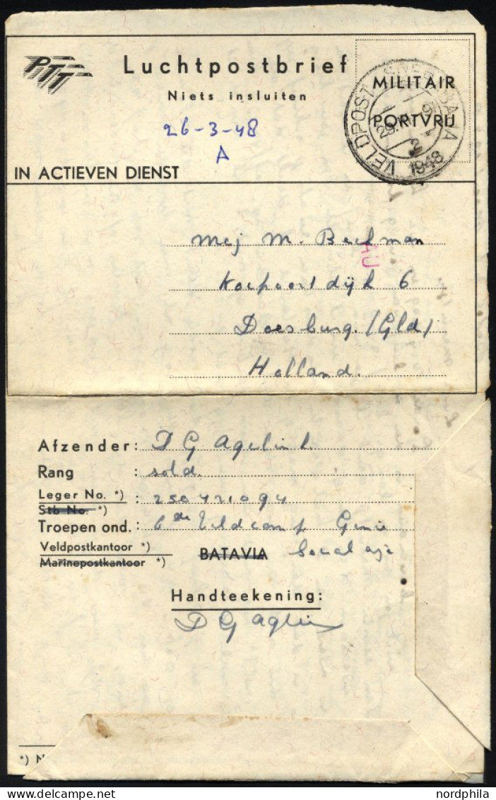 NIEDERLÄNDISCH-INDIEN 1948, K2 VELDPOST 7 DEC.DIV./1948 Auf Luft-Feldpost-Faltbrief Mit Eingedruckter Portofreiheit Von  - Netherlands Indies