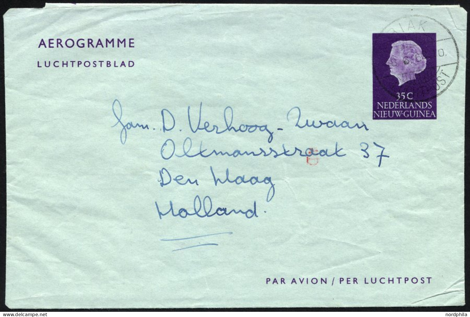 NIEDERLÄNDISCH-NEUGUINEA 1962, 35 C. Violett Ganzsachen-Aerogramm Von Biak Nach Holland, Feinst - Netherlands New Guinea