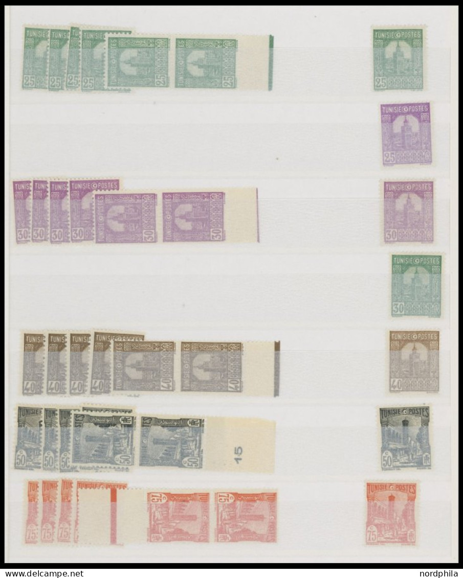 TUNESIEN , , 1906-45, interessante Partie mit einigen mittleren Ausgaben und vielen Blockstücken, meist postfrisch, fast